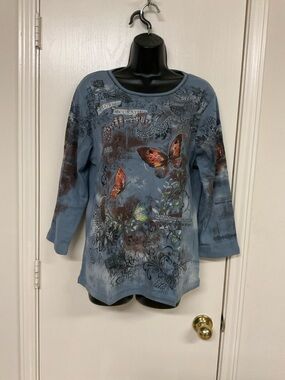 Cactus Floral Butterfly Scoop Neck Top